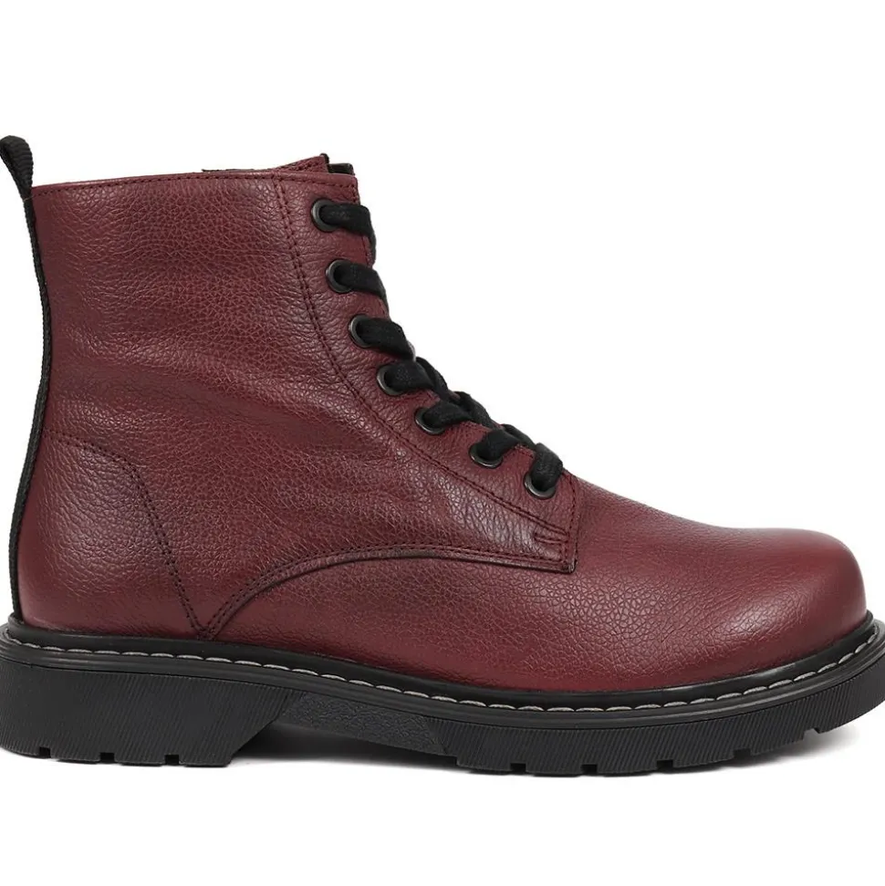 Leather Lace-Up Boots - Bordeaux
