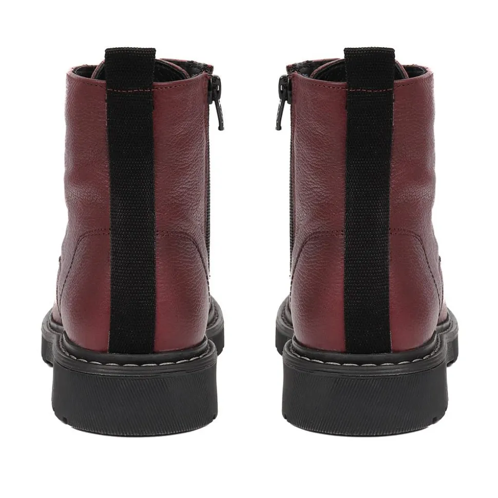 Leather Lace-Up Boots - Bordeaux