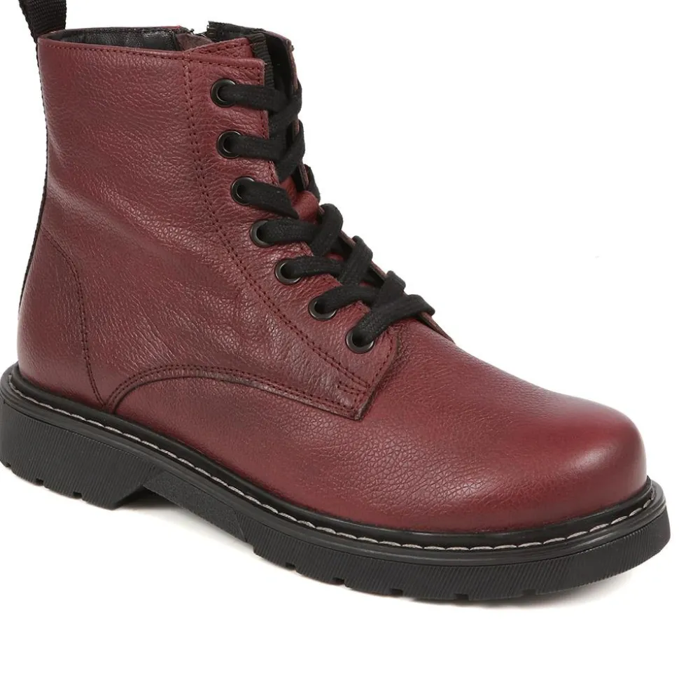 Leather Lace-Up Boots - Bordeaux