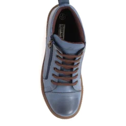Leather Lace-Up Boots - Denim