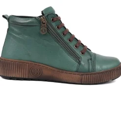 Leather Lace-Up Boots - Green