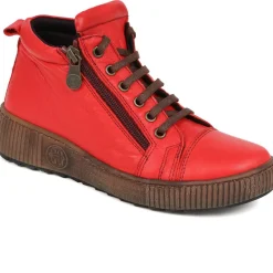 Leather Lace-Up Boots - Red