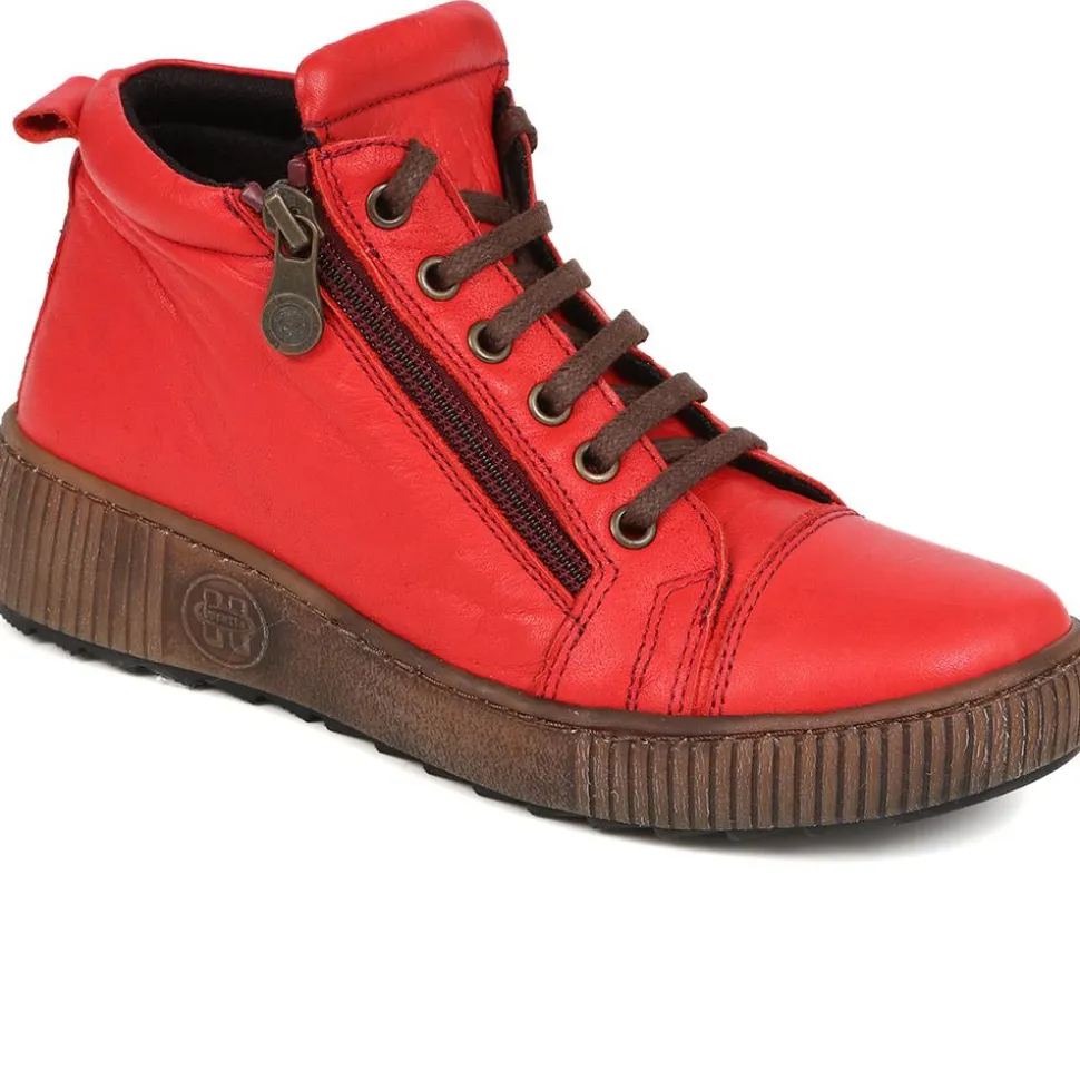 Leather Lace-Up Boots - Red