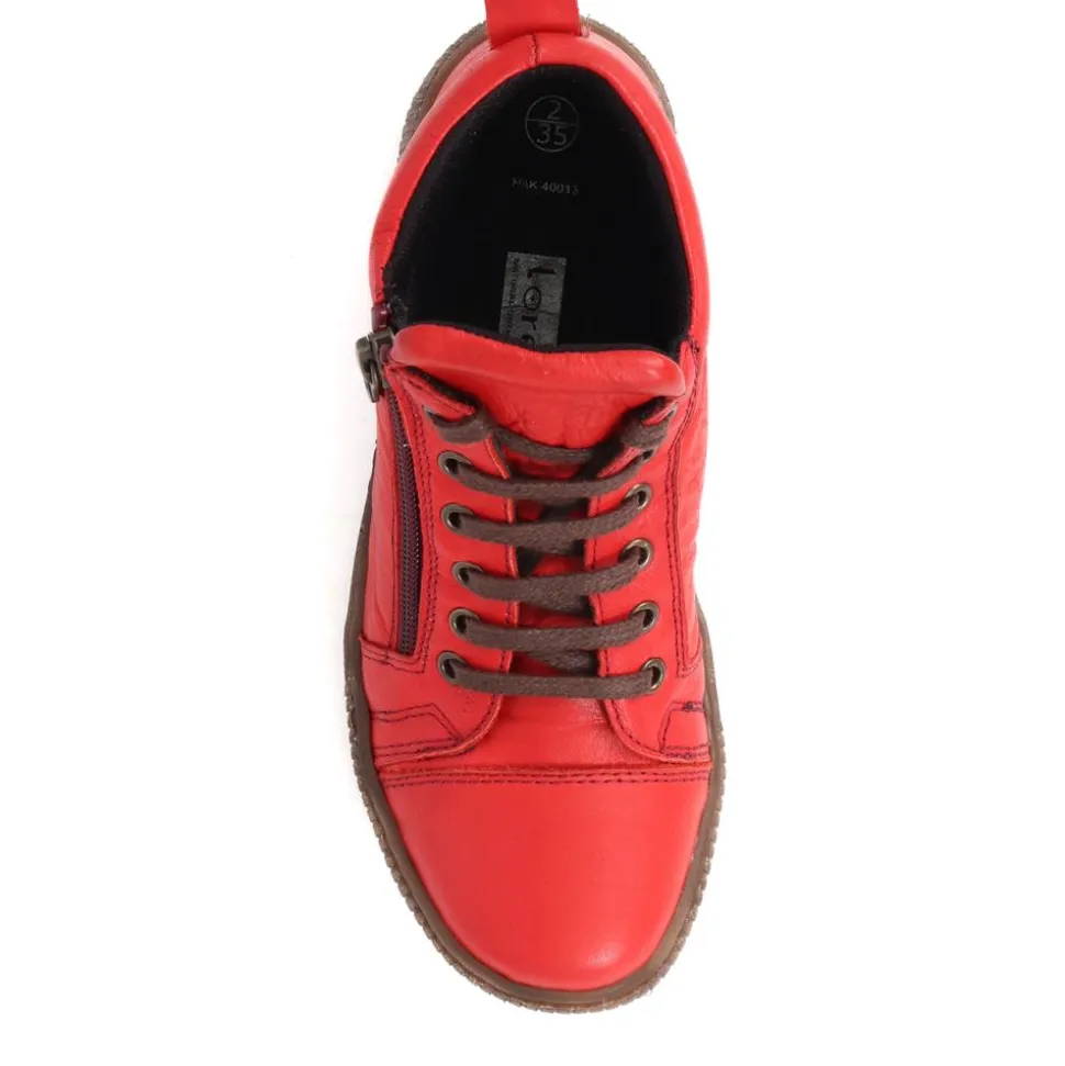 Leather Lace-Up Boots - Red