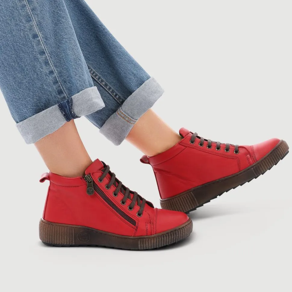 Leather Lace-Up Boots - Red