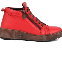 Leather Lace-Up Boots - Red
