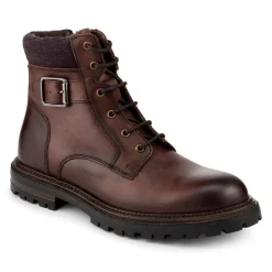 Leather Lace Up Boots With Buckle Detail - Brown