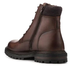 Leather Lace Up Boots With Buckle Detail - Brown