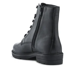 Leather Lace-Up Boots With Inside Zip - Black