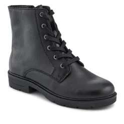 Leather Lace-Up Boots With Inside Zip - Black