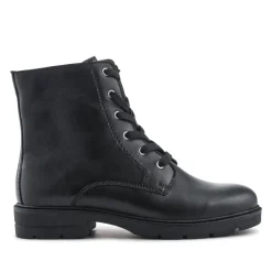 Leather Lace-Up Boots With Inside Zip - Black