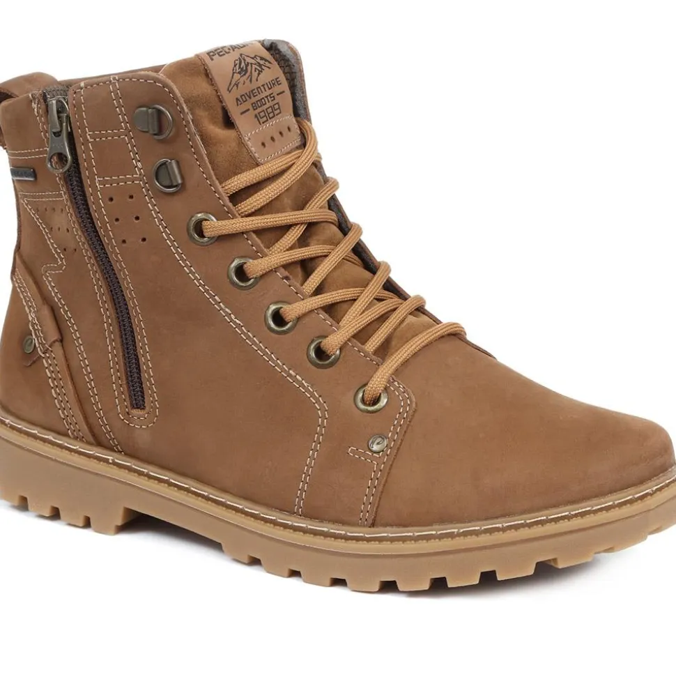 Leather Lace-Up Hiker Boots - Light Brown
