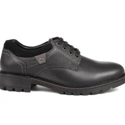Leather Lace-Up Shoes - Black-Grey