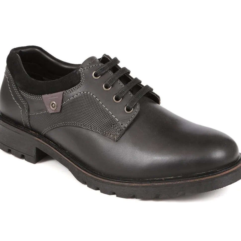 Leather Lace-Up Shoes - Black-Grey