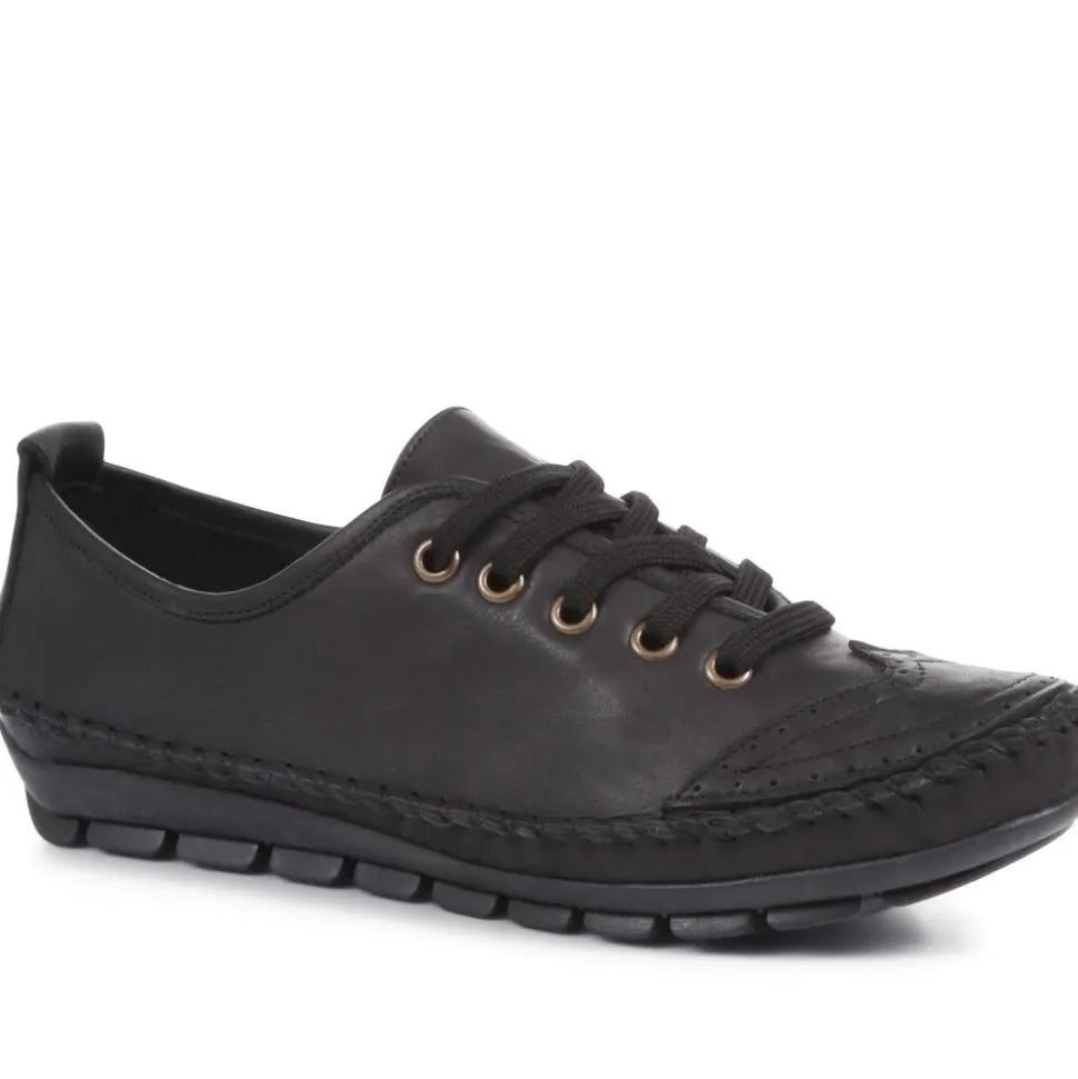 Leather Lace-Up Trainers - Black-Black