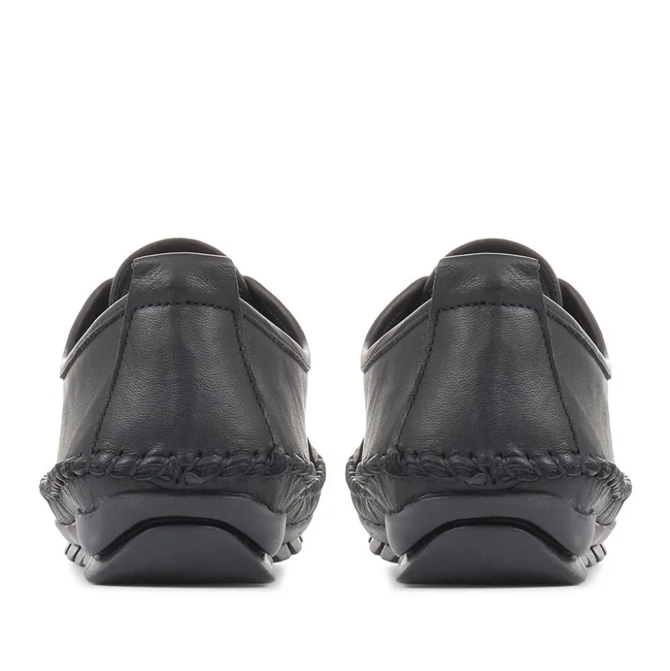 Leather Lace-Up Trainers - Black-Black