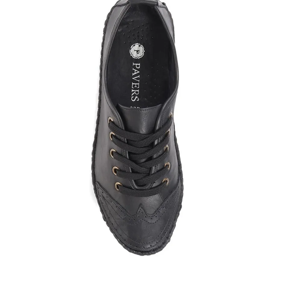 Leather Lace-Up Trainers - Black-Black