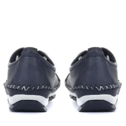 Leather Lace-Up Trainers - Navy