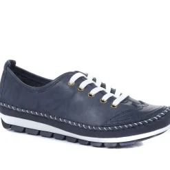 Leather Lace-Up Trainers - Navy