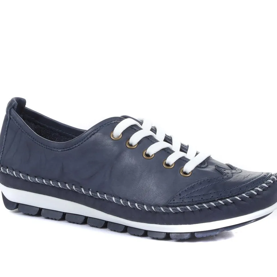Leather Lace-Up Trainers - Navy
