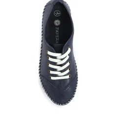 Leather Lace-Up Trainers - Navy