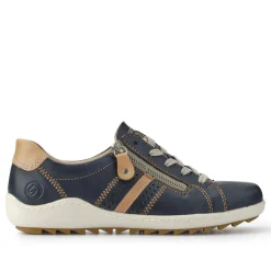 Leather Lace-Up Trainers - Navy