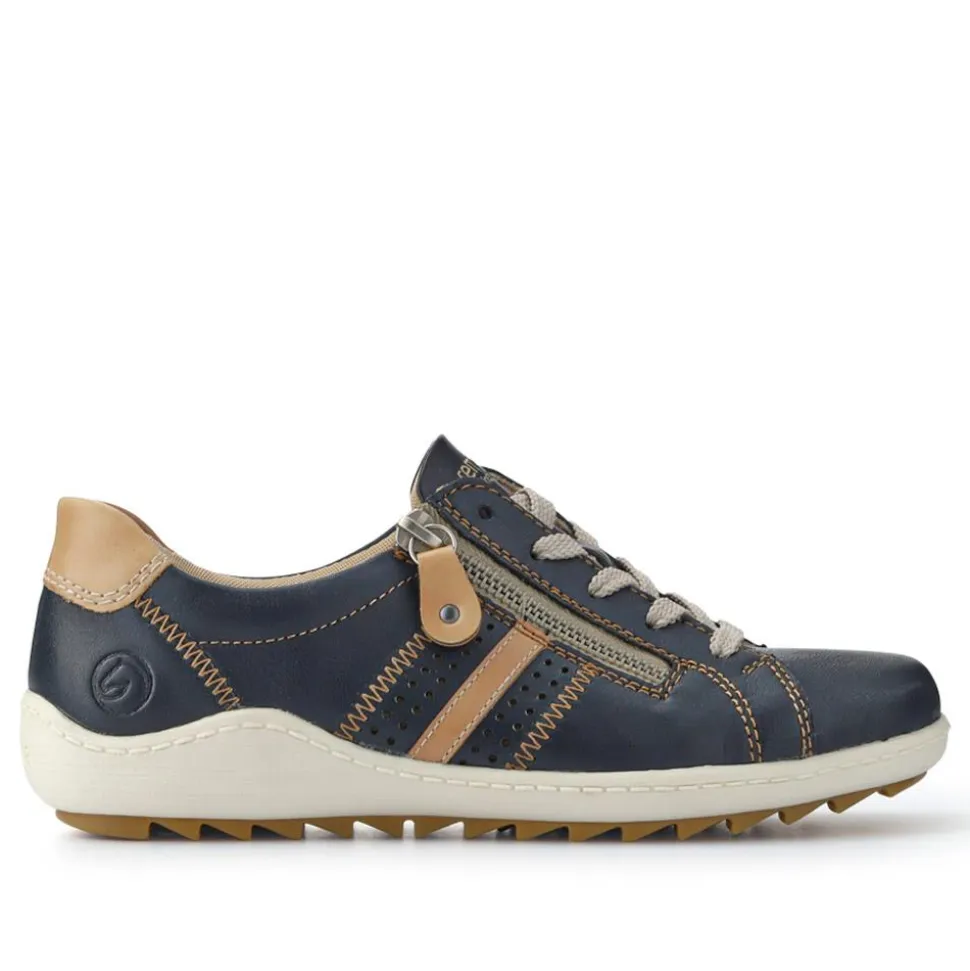Leather Lace-Up Trainers - Navy