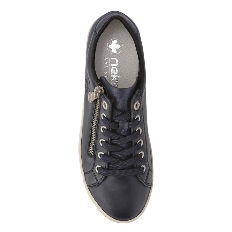 Leather Lace-Up Trainers - Navy