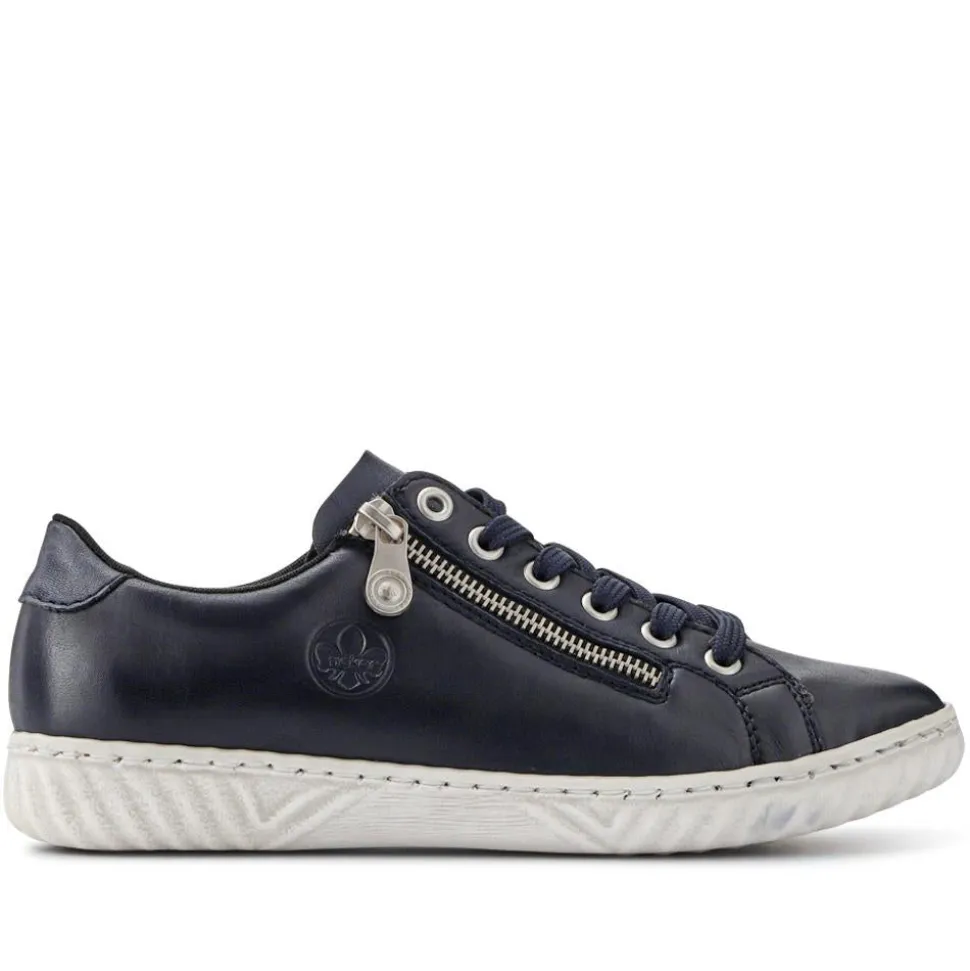 Leather Lace-Up Trainers - Navy