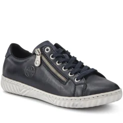 Leather Lace-Up Trainers - Navy