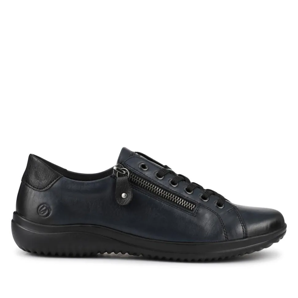 Leather Lace-Up Trainers - Navy