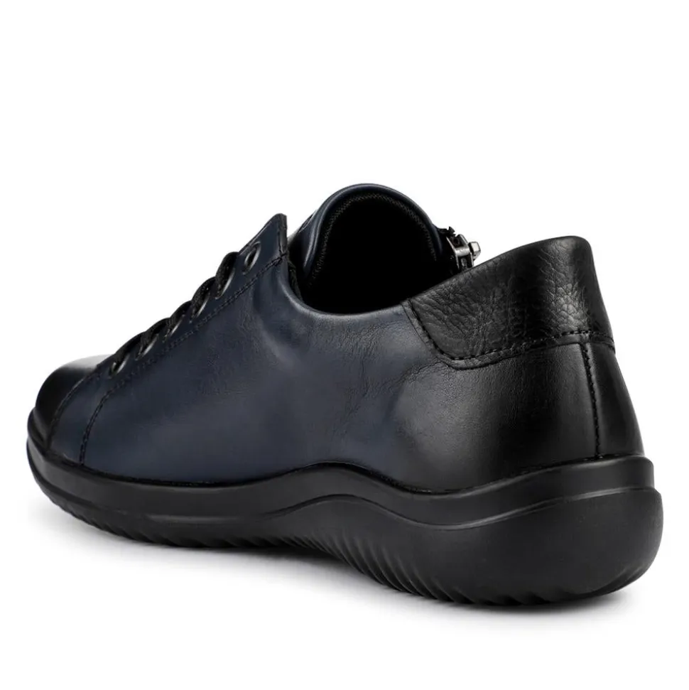 Leather Lace-Up Trainers - Navy