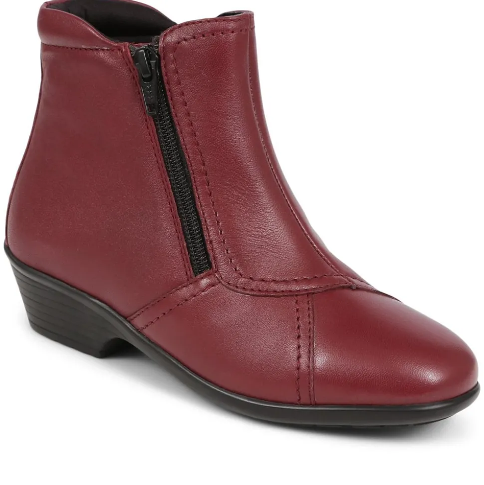 Leather Ladies Ankle Boots - Burgundy