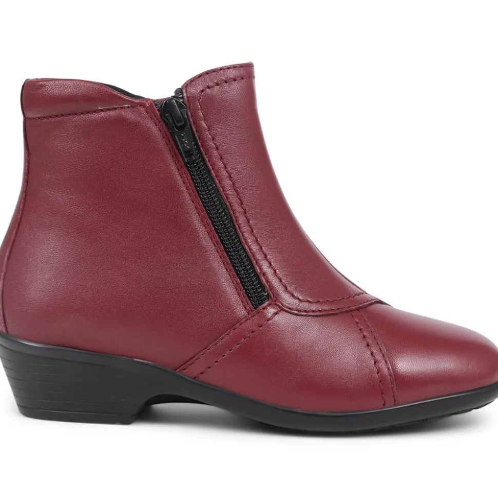Leather Ladies Ankle Boots - Burgundy