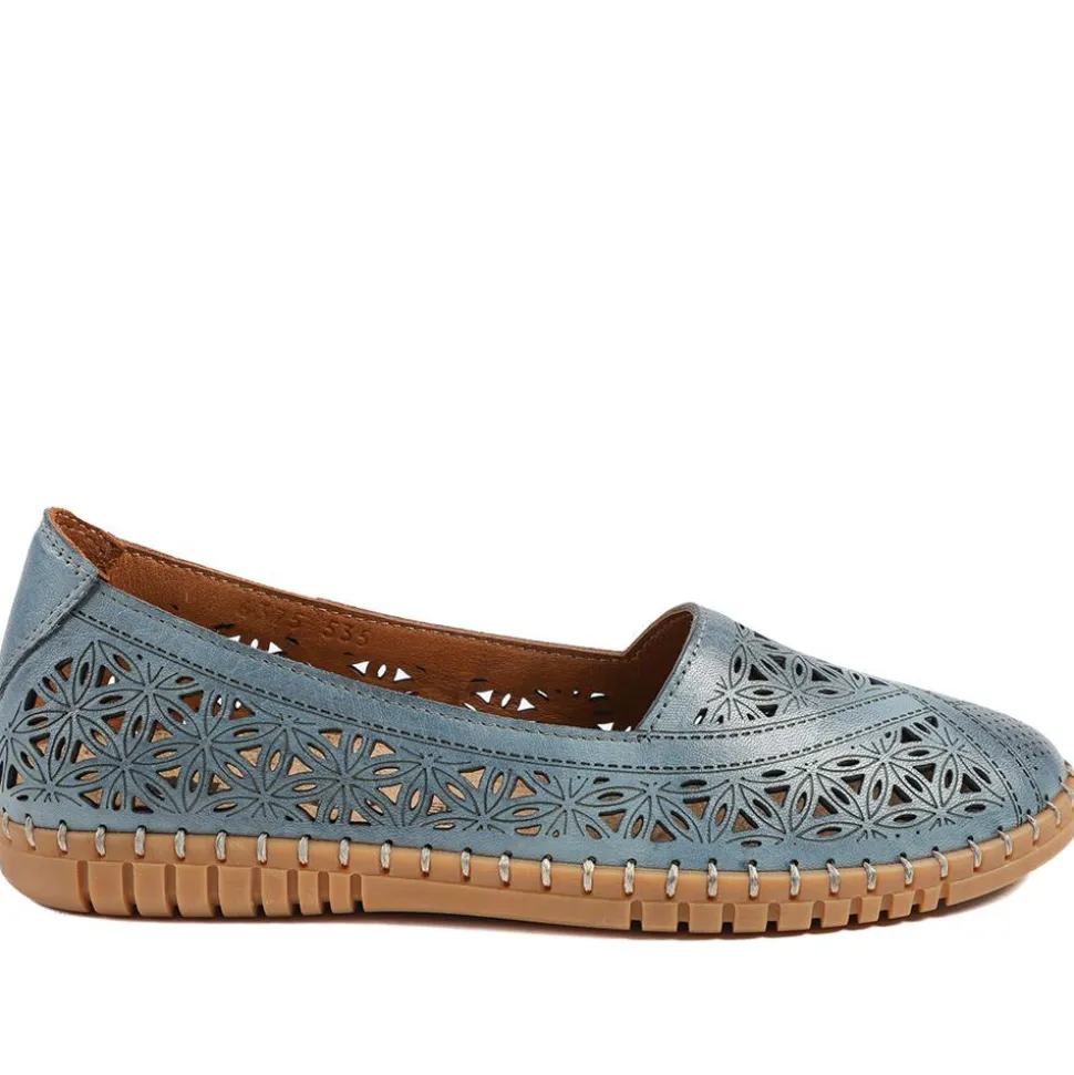 Leather Laser Cut Pumps - Denim