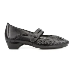 Leather Mary Jane with Stitch Detailing. - Black