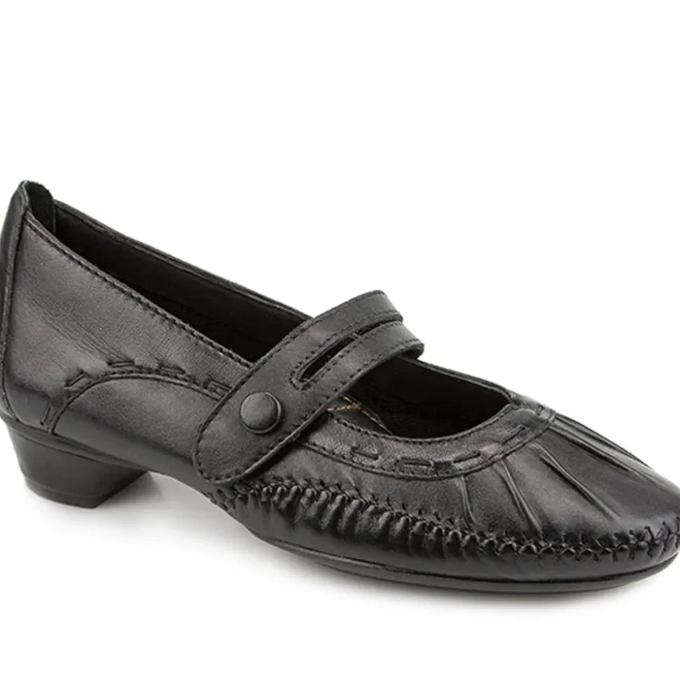 Leather Mary Jane with Stitch Detailing. - Black