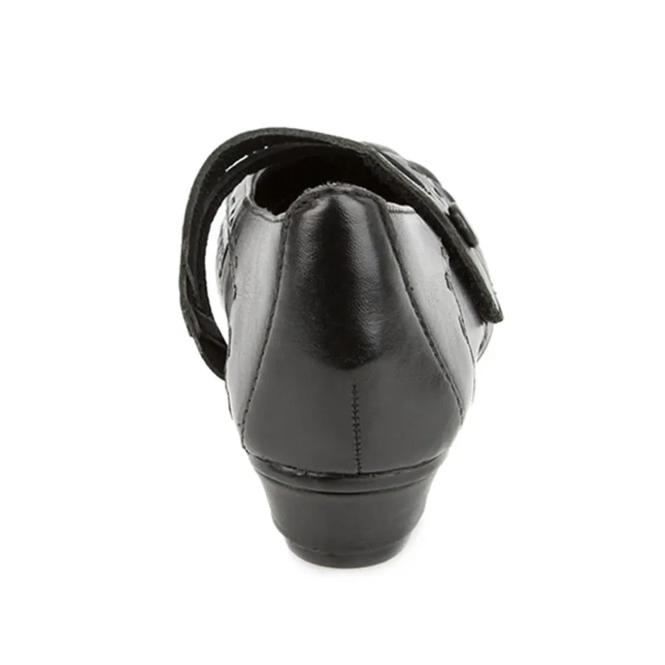 Leather Mary Jane with Stitch Detailing. - Black