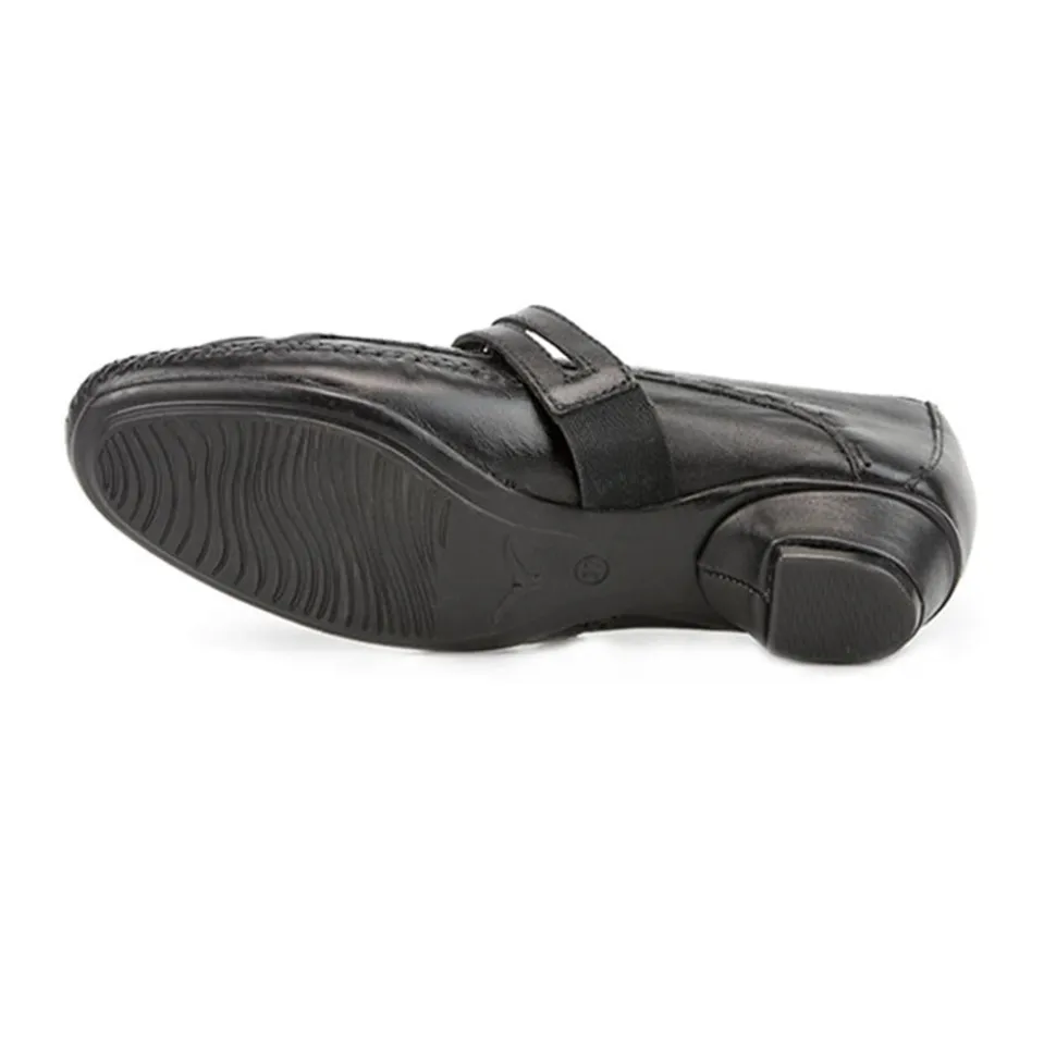 Leather Mary Jane with Stitch Detailing. - Black