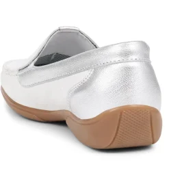 Leather Moccasins - White-Silver