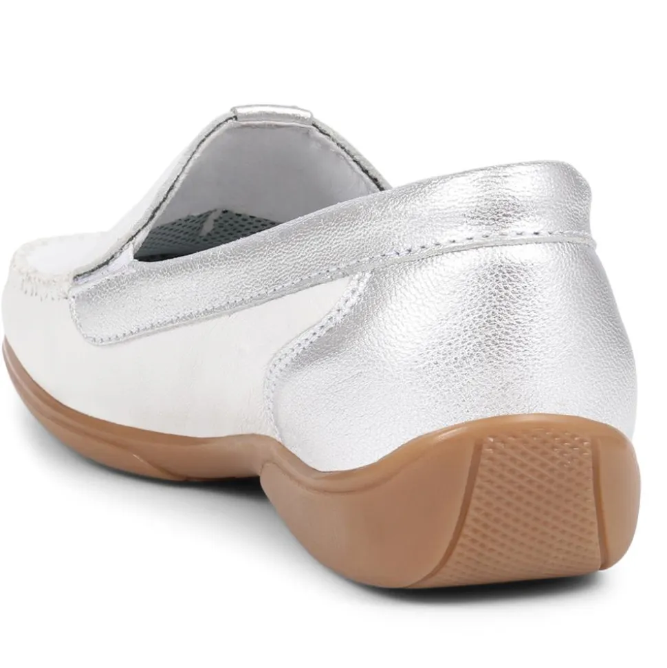 Leather Moccasins - White-Silver