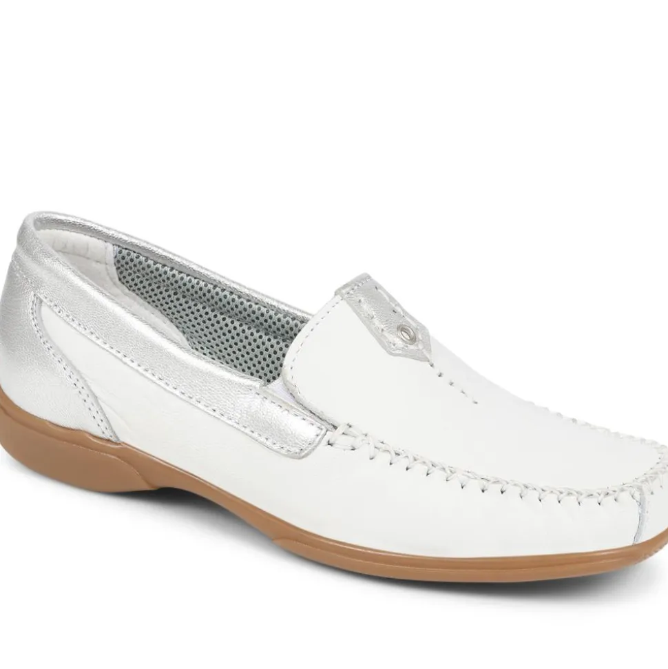 Leather Moccasins - White-Silver