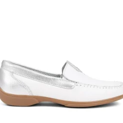 Leather Moccasins - White-Silver