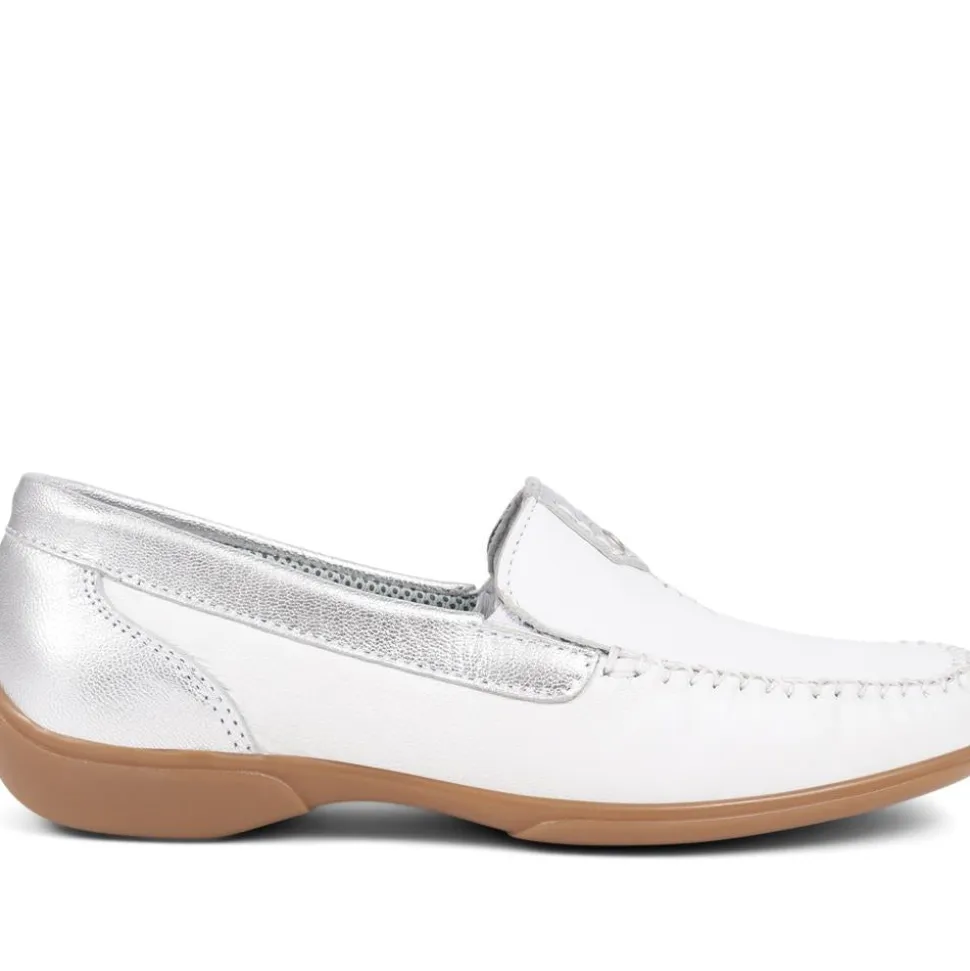 Leather Moccasins - White-Silver