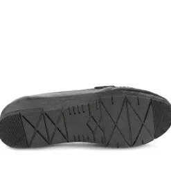 Leather Moccasins with Cut Out Strap - Black