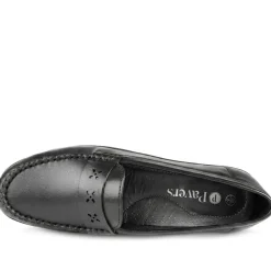 Leather Moccasins with Cut Out Strap - Black