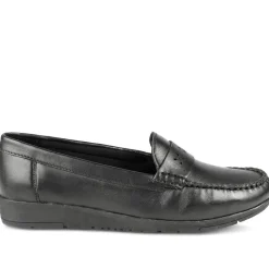 Leather Moccasins with Cut Out Strap - Black