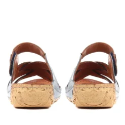 Leather Mule Sandals - Denim-Tan