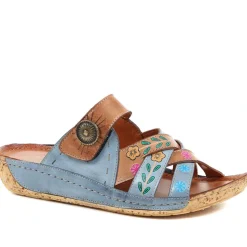 Leather Mule Sandals - Denim-Tan