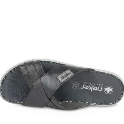 Leather Mule Sandals - Navy